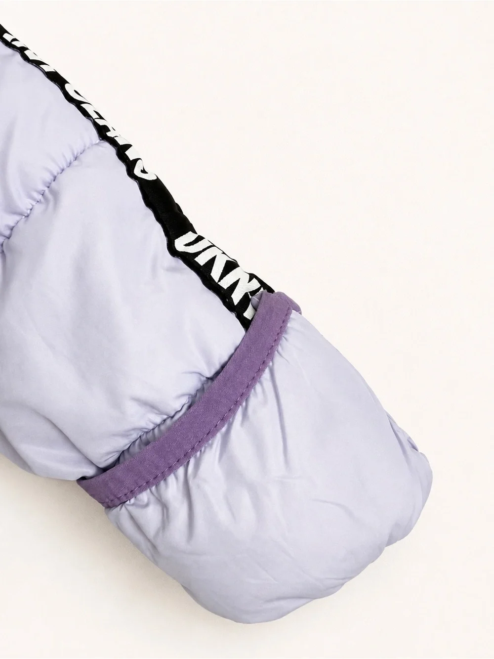 DKNY Lilac and White Baby Puffer Bunting with Hood